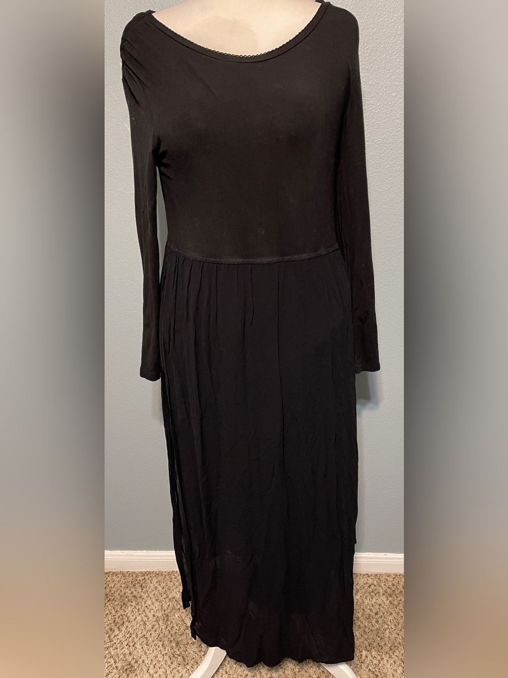 Vintage 90s Carole Little Black Maxi Dress Long Sleeve Whimsigoth Goth Size 10